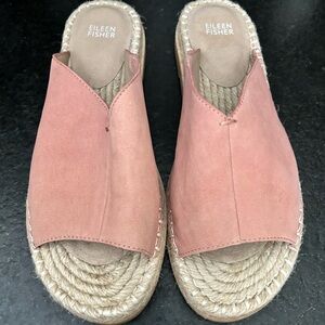Eileen Fisher Milly Tumbled Nubuck  Espadrille Sandals in blush pink.